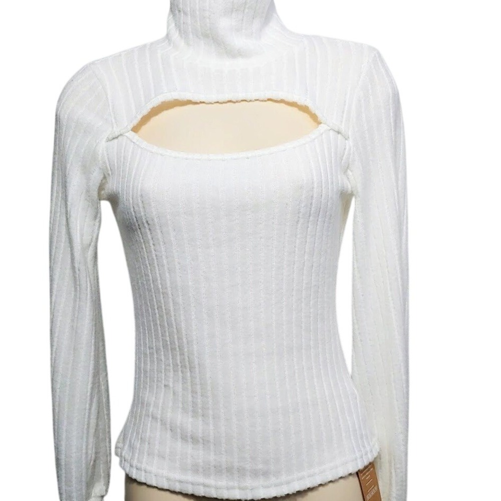 Shein Ribbed Turtleneck XS Long Sleeve NWT Cutout Top Elegant Basic Layering Lq